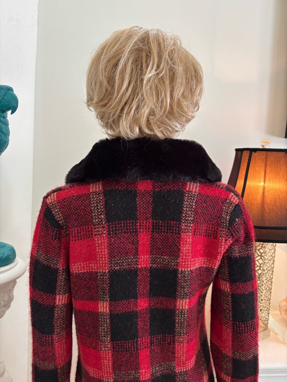 cleo Red and Black Plaid Vest with Black Faux Fur Collar - Picture 10 of 14